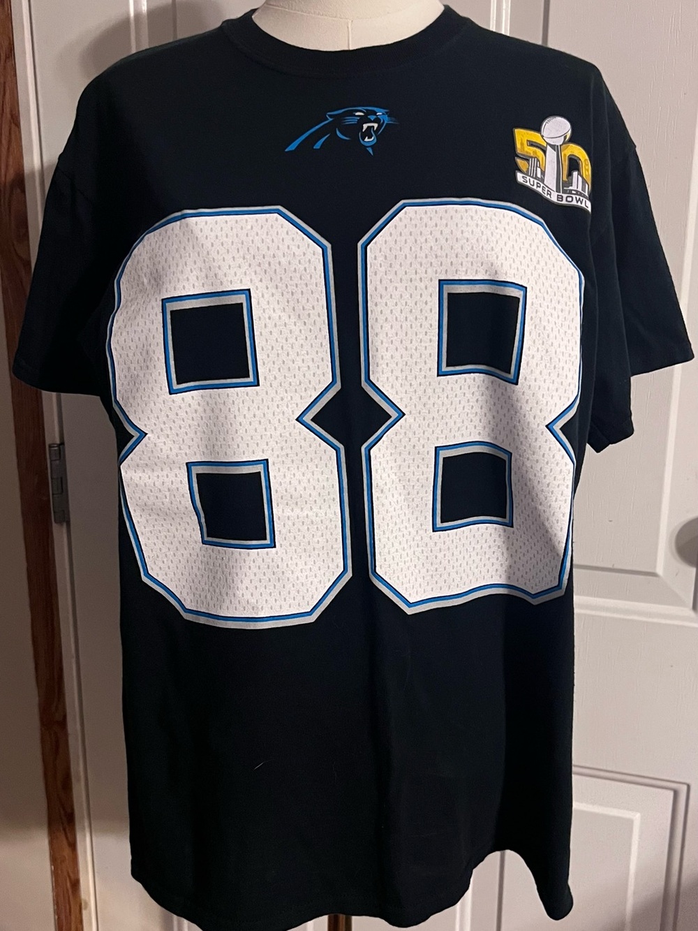 Men's Black #88 Short Sleeve Football Tee with Panthers Logo